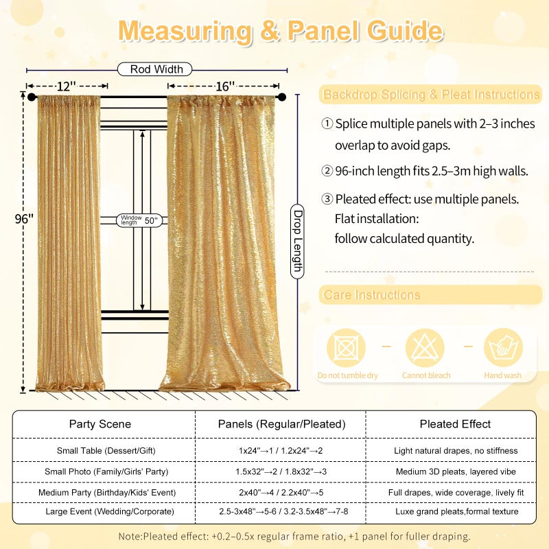 QueenDream Gold Sequin Backdrop Curtains 2 Panels 2FTx8FT Glitter Gold Photo Backdrop for Wedding Party Stage Decorations - Image 5